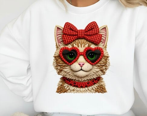 sweatshirt, Valentine cat hearts
