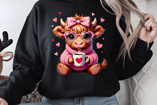 sweatshirt, Valentine Highland Cow